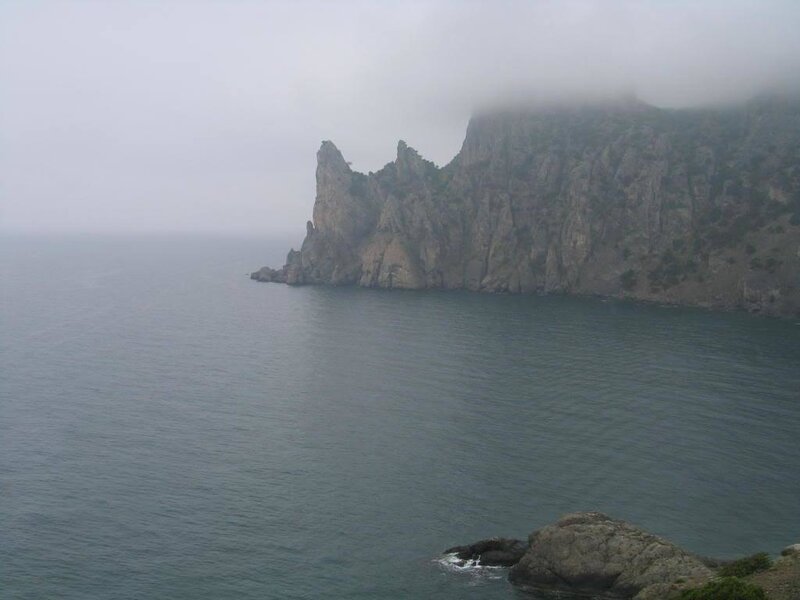 cliffs shrouded in fog