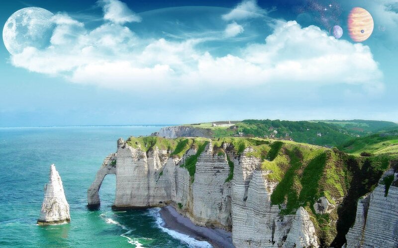 Cliffs with Sea Arch — Blue, Fantastical, Afternoon