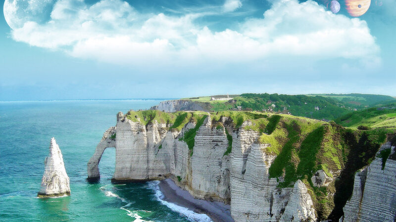 Cliffs with Sea Arch — Blue, Serene, Afternoon