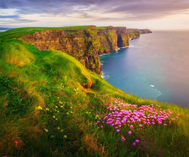 Cliffs with Wildflowers — Green, Serene