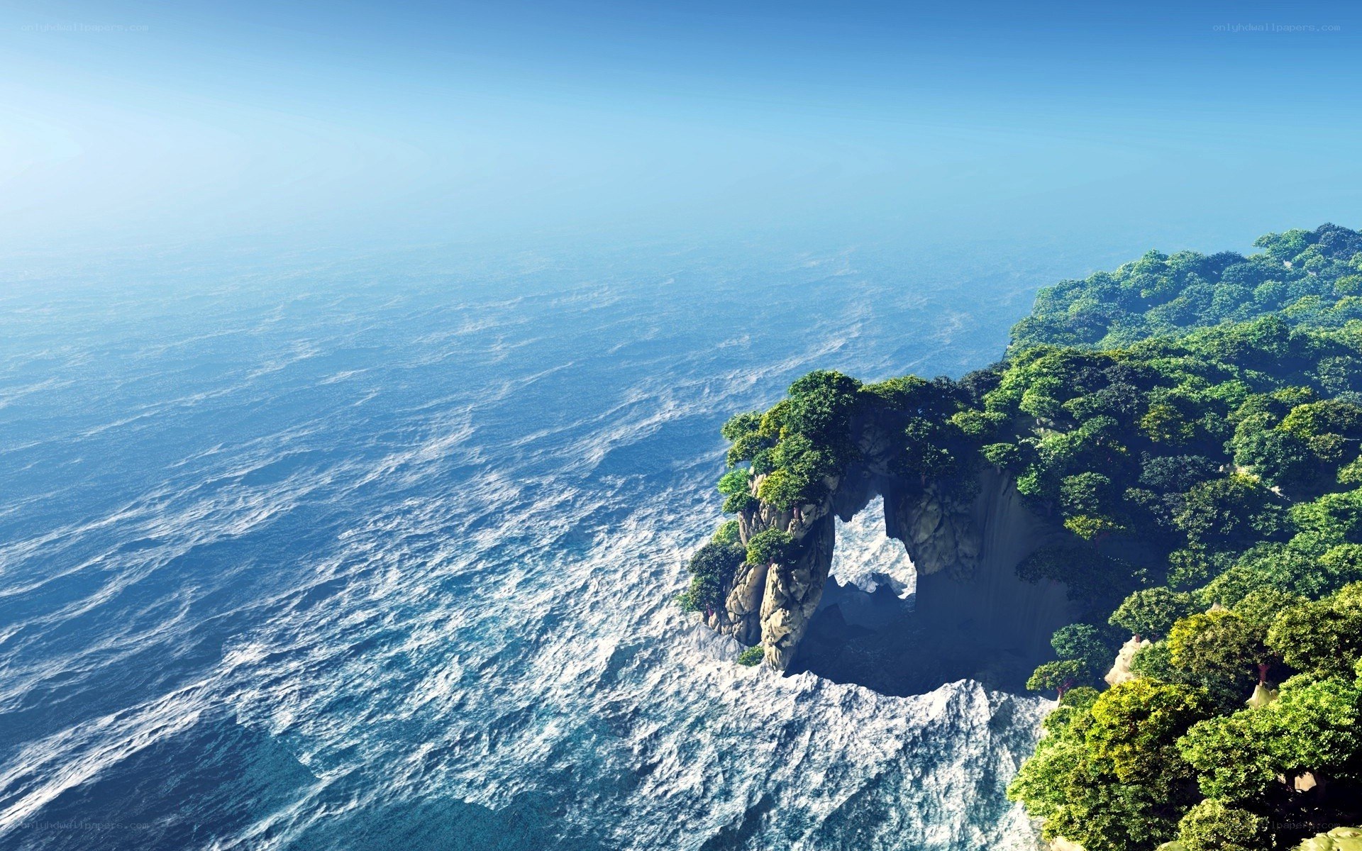 Cliffside arch over ocean
