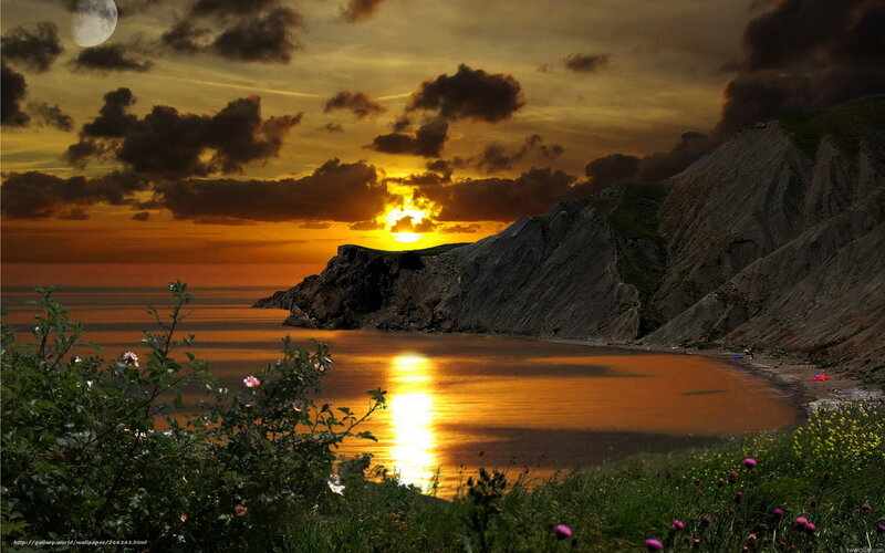 Cliffside Bay at Sunset — Orange, Dramatic