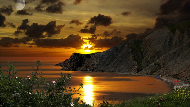 Cliffside Bay at Sunset — Orange