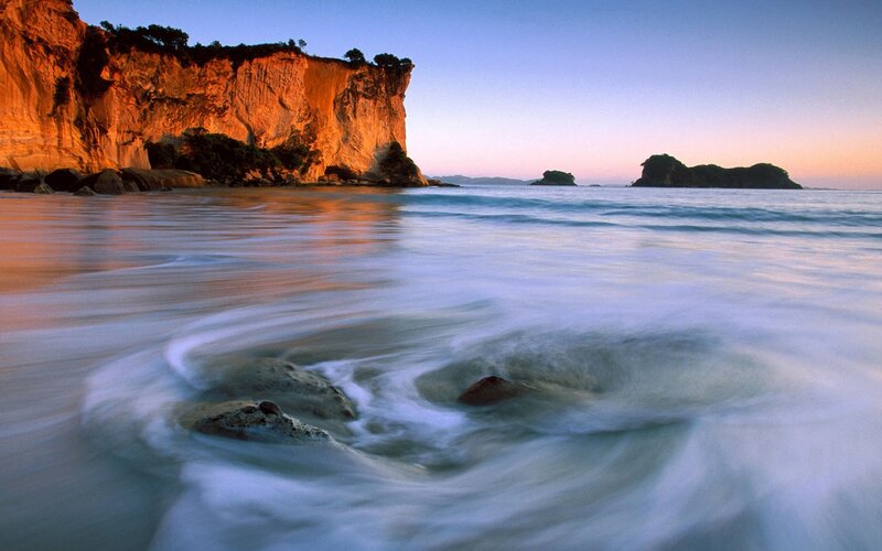 Cliffside Beach at Dusk — Blue, Serene