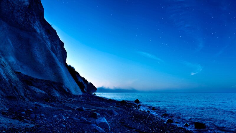 Cliffside Beach at Night — Blue