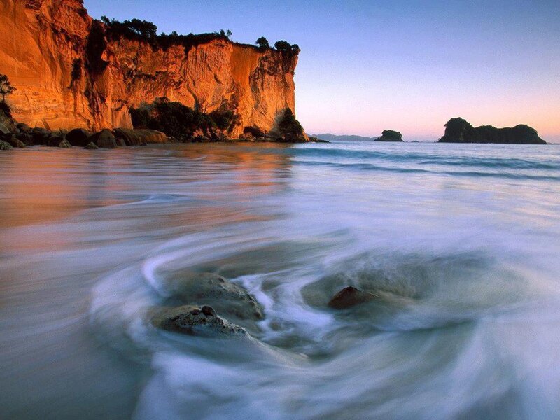 Cliffside Beach at Sunset — Blue, Serene, Photograph, Cliffs