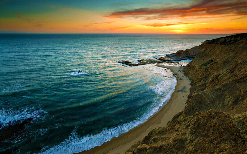 Cliffside Beach at Sunset — Blue, Serene