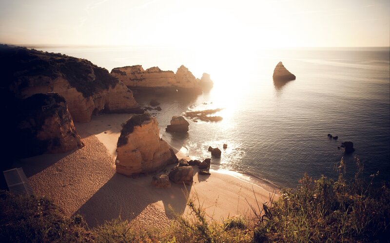Cliffside Beach at Sunset — Gold