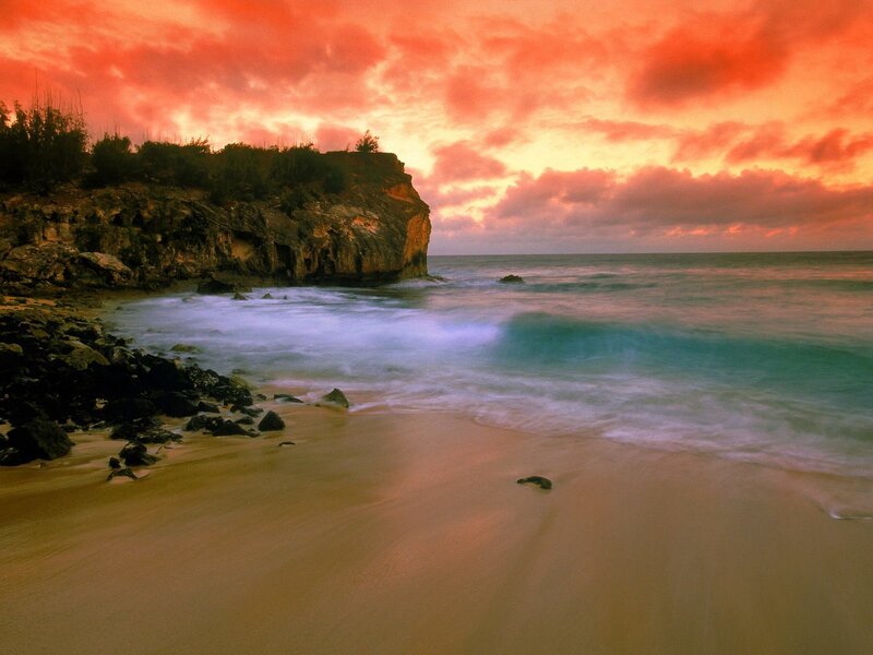 Cliffside Beach at Sunset — Orange, Dramatic, Photograph, Cliff, Ocean