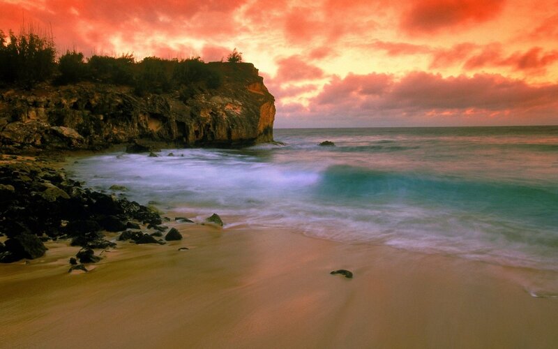 Cliffside Beach at Sunset — Orange, Dramatic, Photograph, Cliff