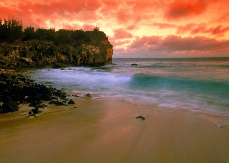 Cliffside Beach at Sunset — Orange, Dramatic, Photograph