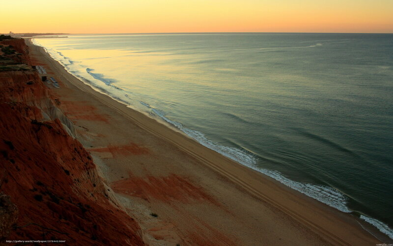 Cliffside Beach at Sunset — Orange, Serene, Photograph, Ocean, Sand