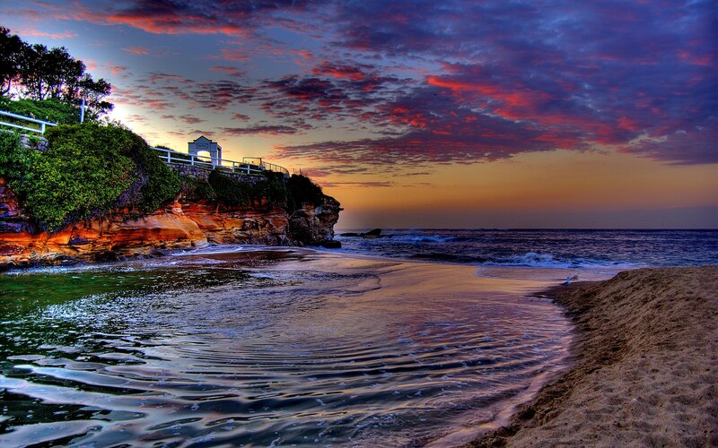 Cliffside Beach at Sunset — Purple