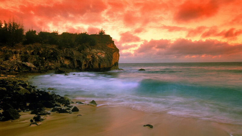 Cliffside Beach at Sunset — Red