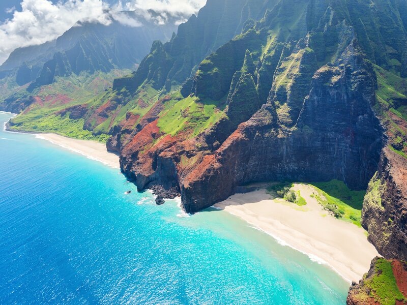 Cliffside Beach Cove — Blue, Dramatic, Afternoon, Photograph, Ocean, Mountains