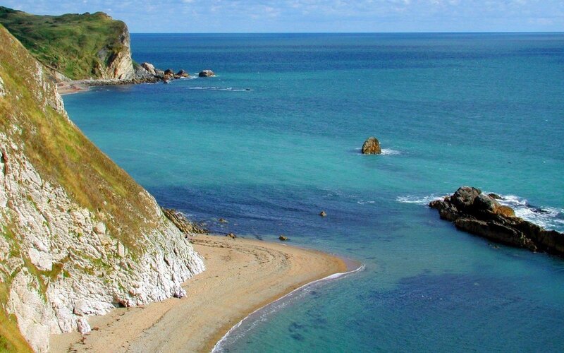 Cliffside Beach Cove — Blue, Serene, Afternoon, Photograph, Cliffs, Sea