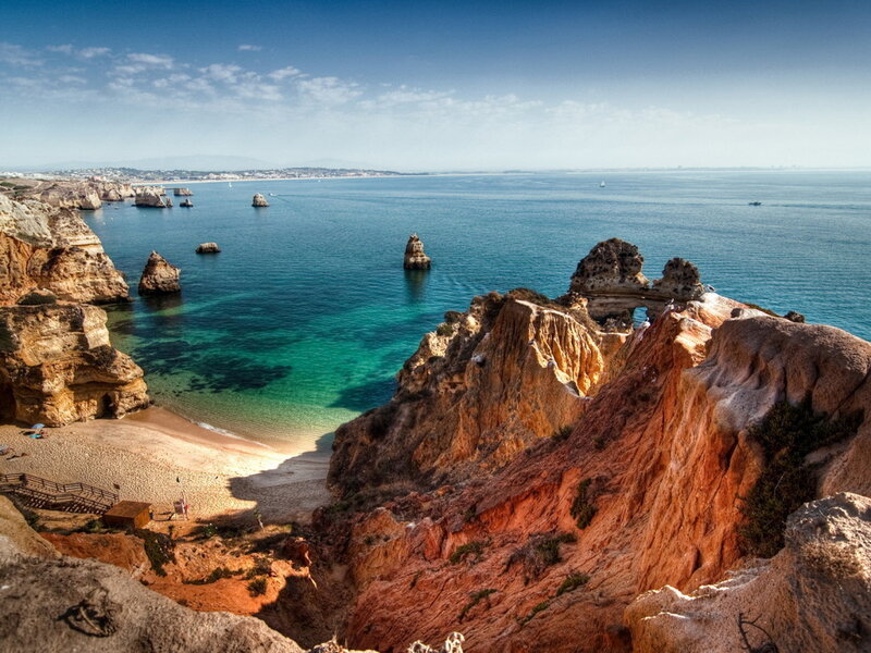 Cliffside Beach with Rock Formations — Blue