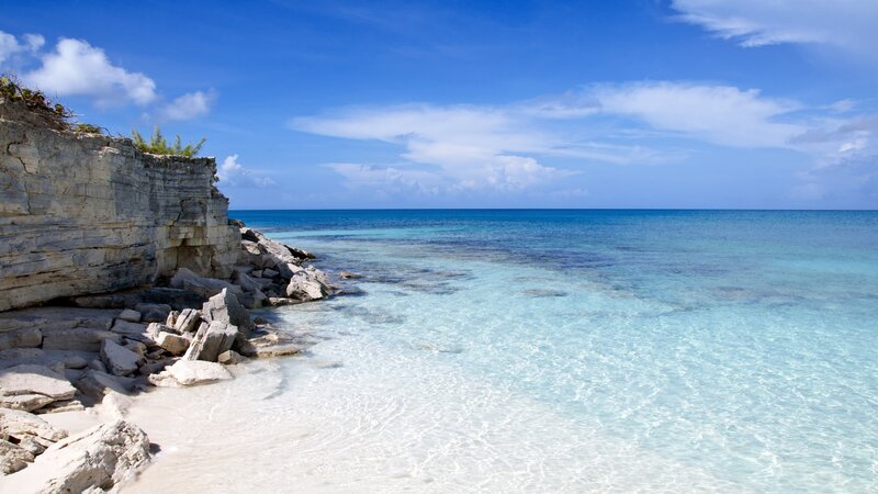 Cliffside Beach with Turquoise Water — Blue, Serene