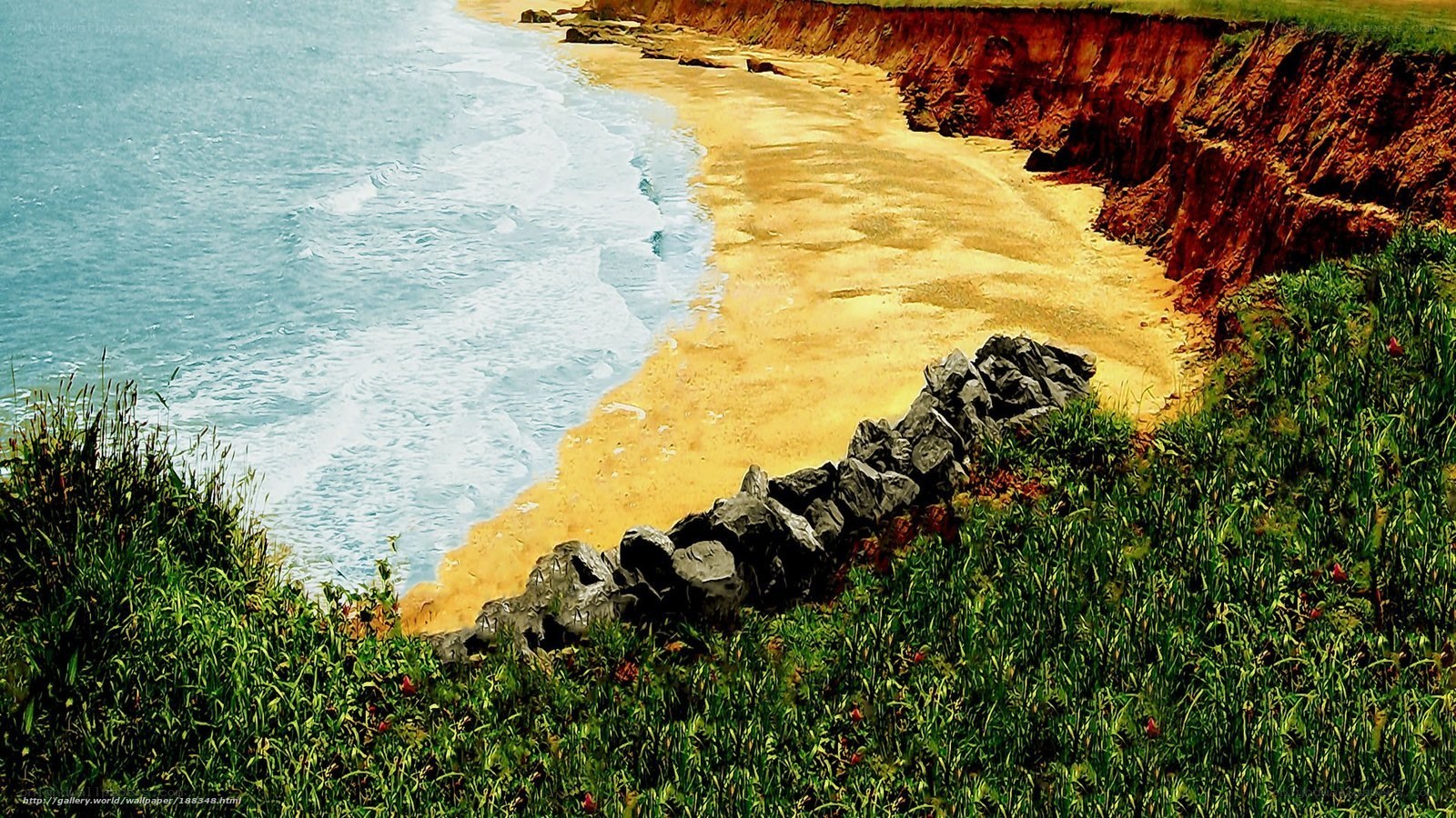 Cliffside beach with turquoise waves