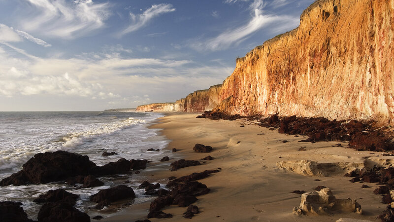 Cliffside Beach with Waves — Blue