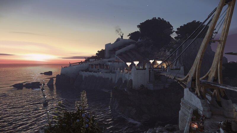 Cliffside Building at Sunset