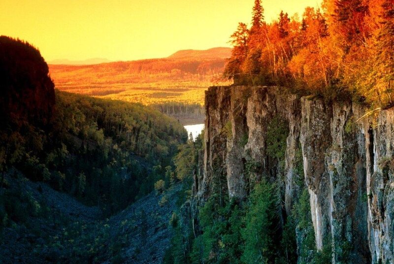 cliffside canyon at sunset