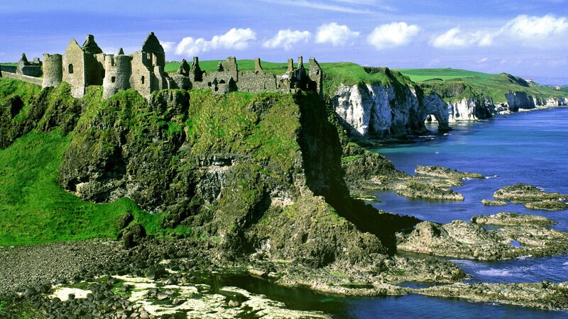 Cliffside Castle Ruins — Blue, Dramatic, Afternoon