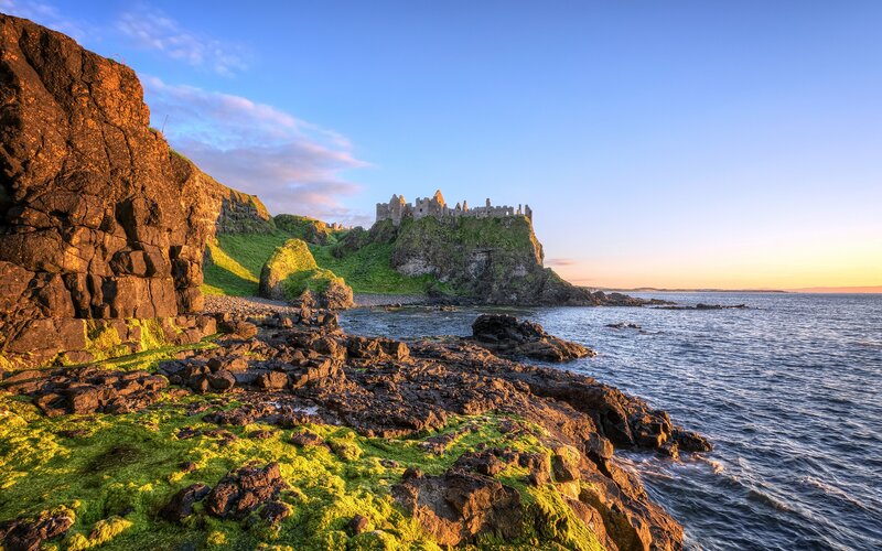 Cliffside Castle Ruins — Blue, Serene