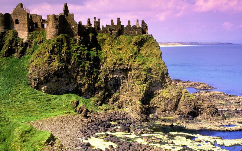 Cliffside Castle Ruins — Green, Dramatic