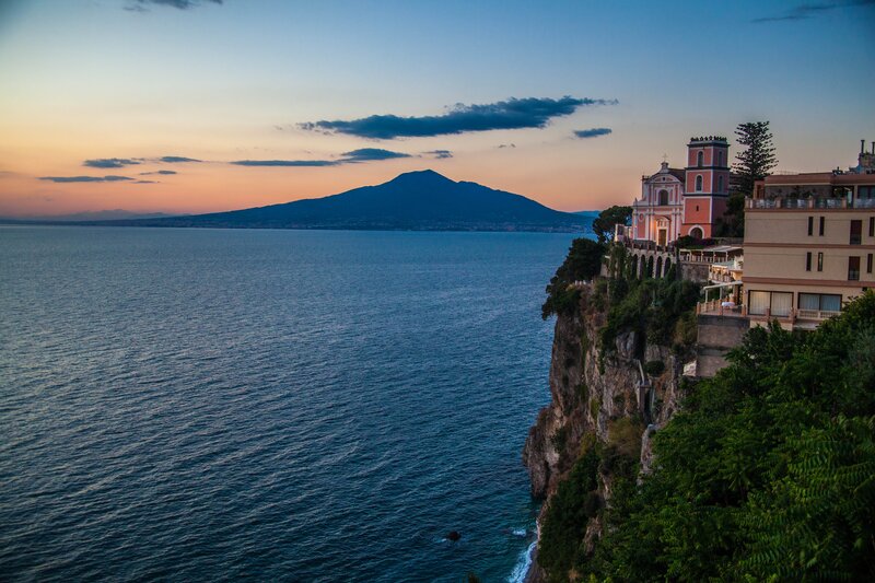 Cliffside Church at Sunset — Blue, Serene