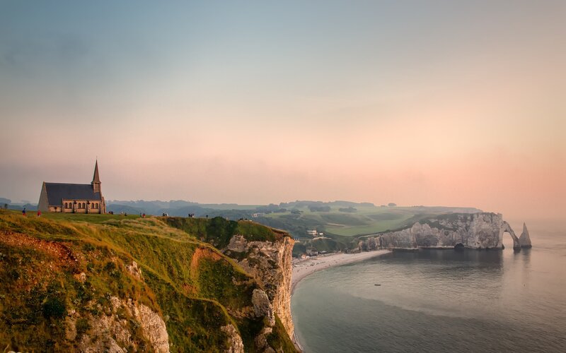 Cliffside Church at Sunset — Blue