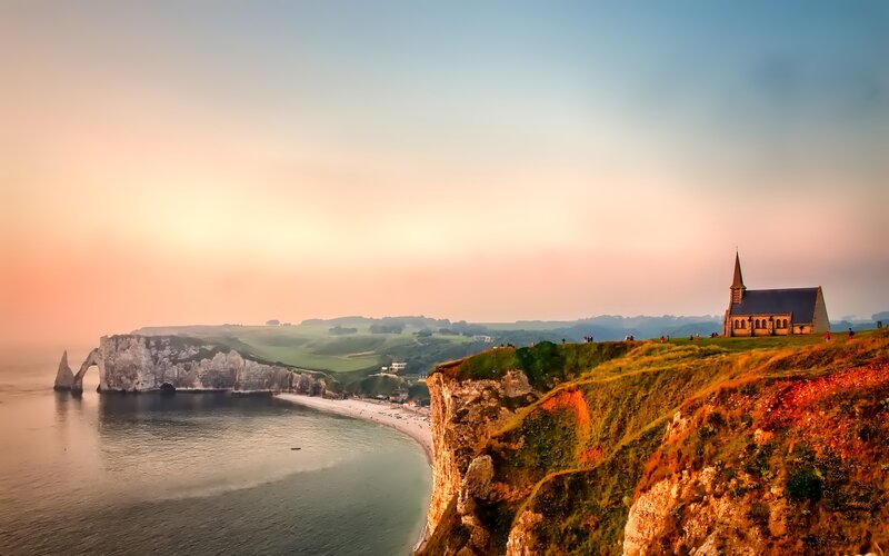 Cliffside Church at Sunset — Orange