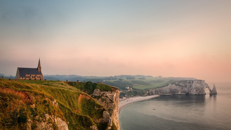Cliffside Church at Sunset — Pink