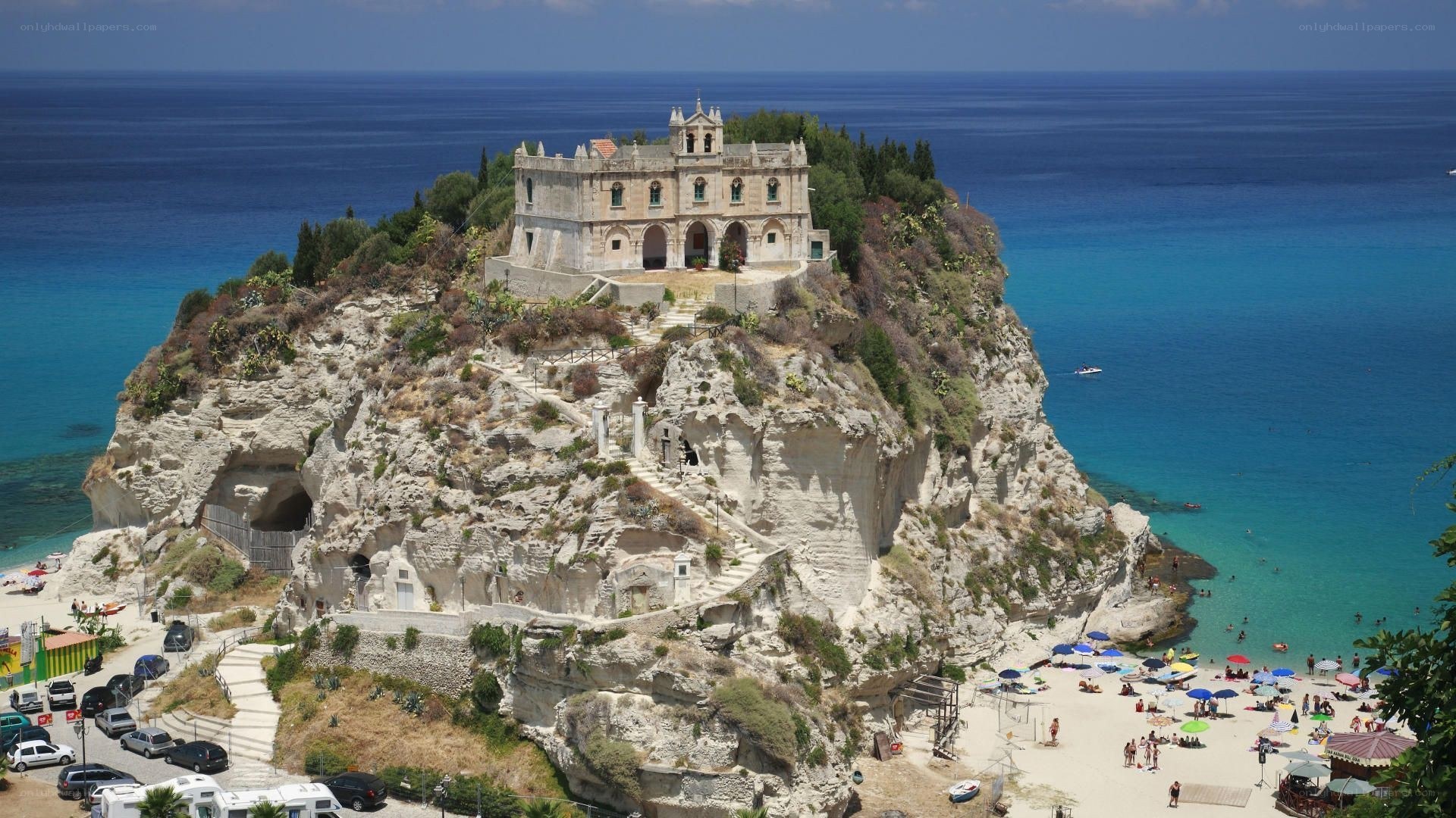 cliffside church overlooking beach