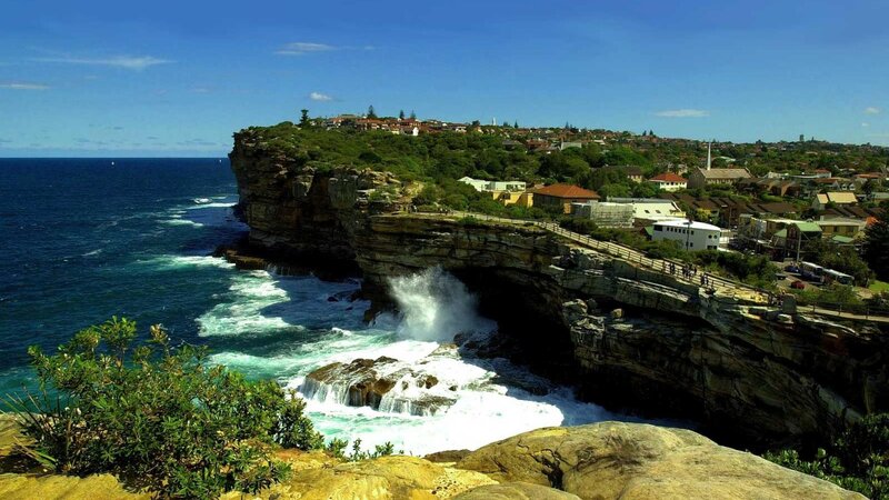 Cliffside Coastal Town — Blue, Dramatic, Afternoon