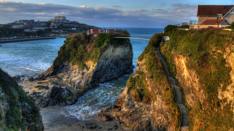 Cliffside Coastal Town — Blue, Dramatic, Sunset