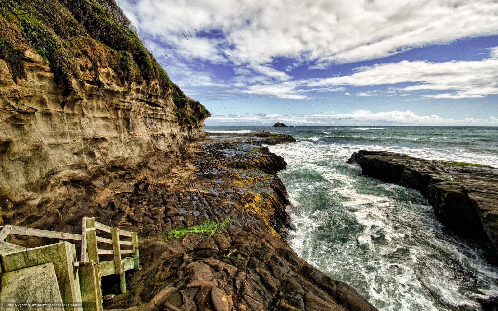 Cliffside coastal view with waves