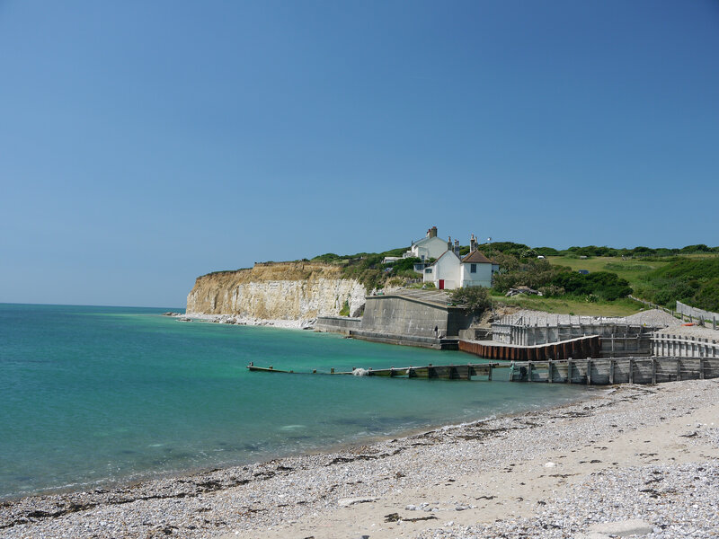 Cliffside Coastal Village — Blue, Serene