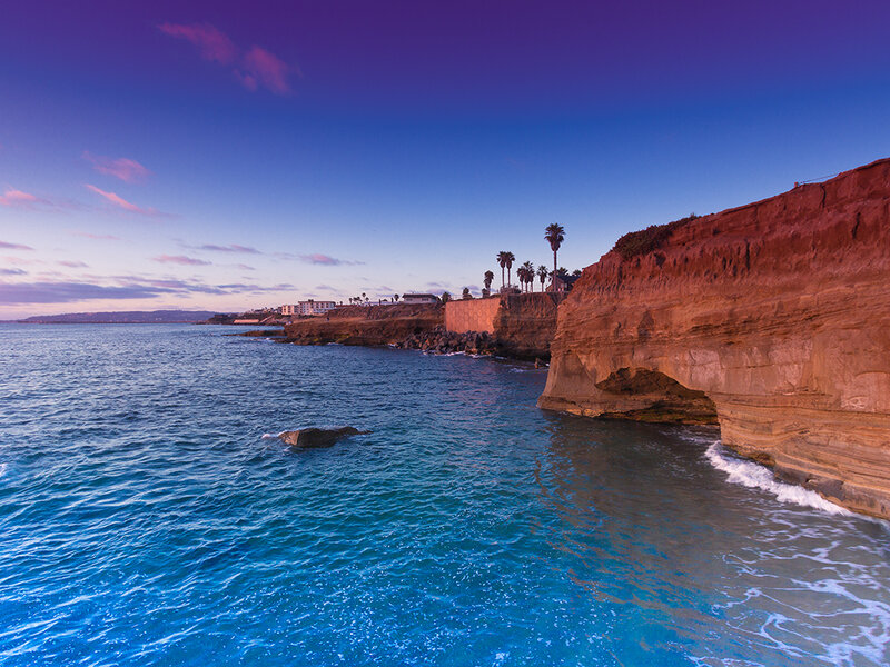 Cliffside Coastline at Dusk — Blue, Serene