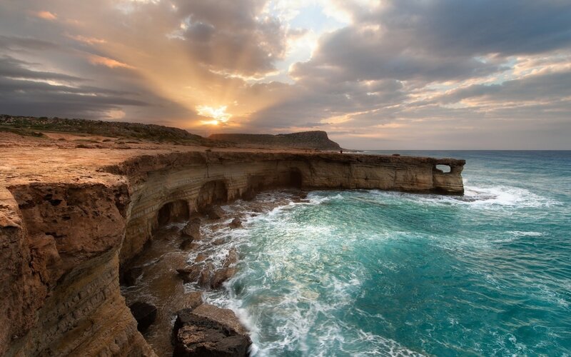 Cliffside Coastline at Sunset — Blue, Dramatic