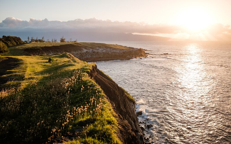 Cliffside Coastline at Sunset — Green