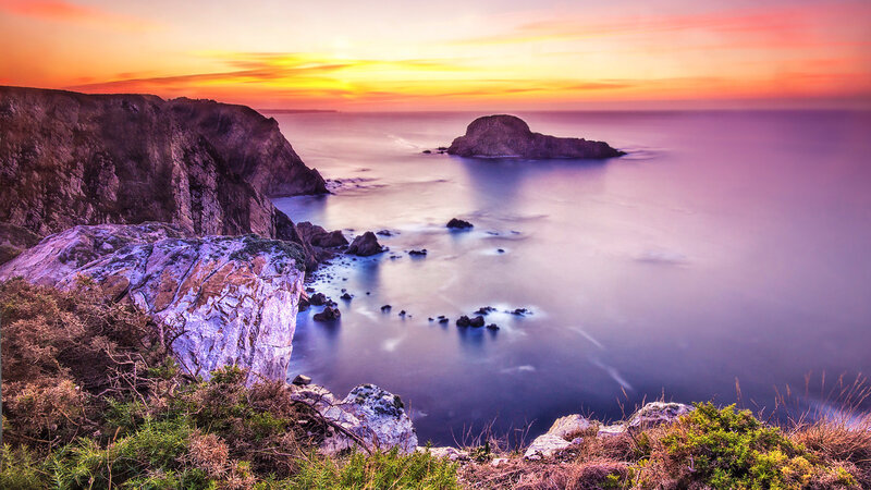 Cliffside Coastline at Sunset — Purple