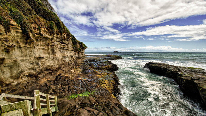 Cliffside Coastline — Blue, Dramatic, Afternoon, Photograph, Ocean, Rocks, Birds