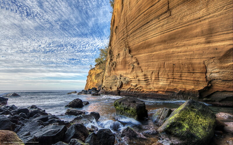Cliffside Coastline — Blue, Dramatic, Afternoon, Photograph, Ocean, Rocks, Clouds