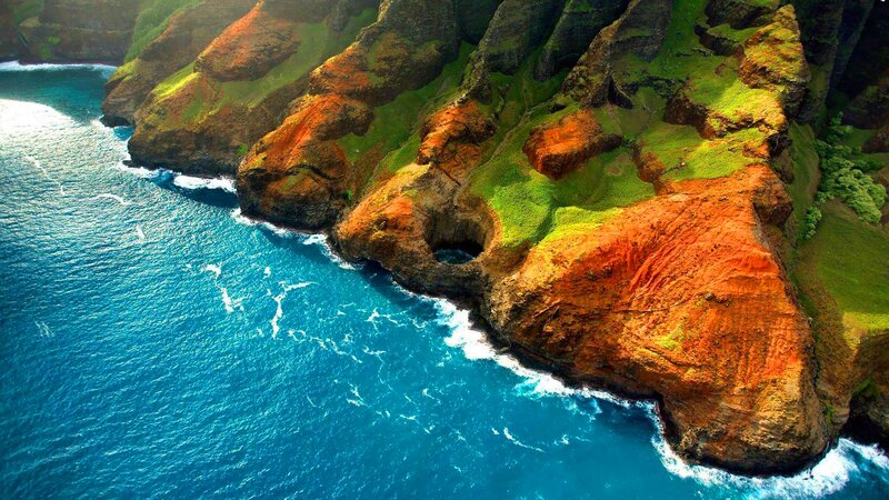 Cliffside Coastline — Blue, Dramatic, Afternoon, Photograph, Ocean, Rocks, Vegetation