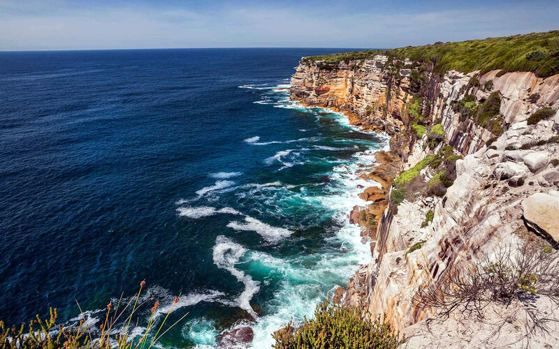Cliffside Coastline — Blue, Dramatic, Afternoon, Photograph, Ocean, Waves