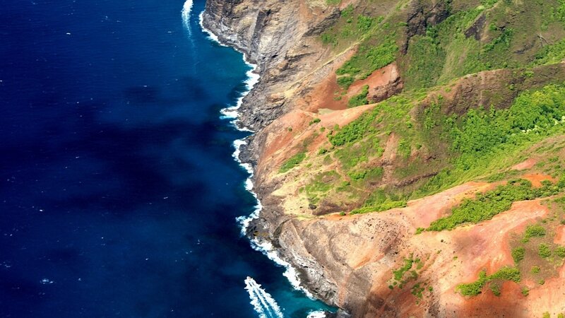 Cliffside Coastline — Blue, Dramatic, Afternoon, Photograph, Ocean, Waves, Vegetation