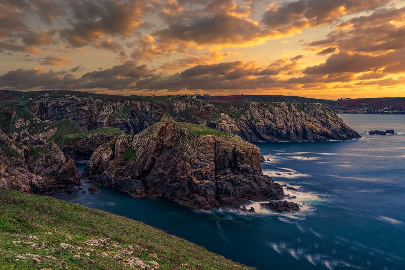 Cliffside Coastline — Blue, Dramatic, Sunset, Photograph