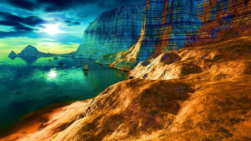 Cliffside Coastline — Blue, Dramatic, Sunset