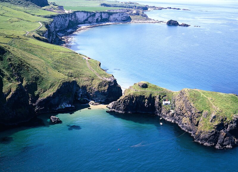 Cliffside Coastline — Blue, Serene, Afternoon, Photograph, Ocean, Green Hills